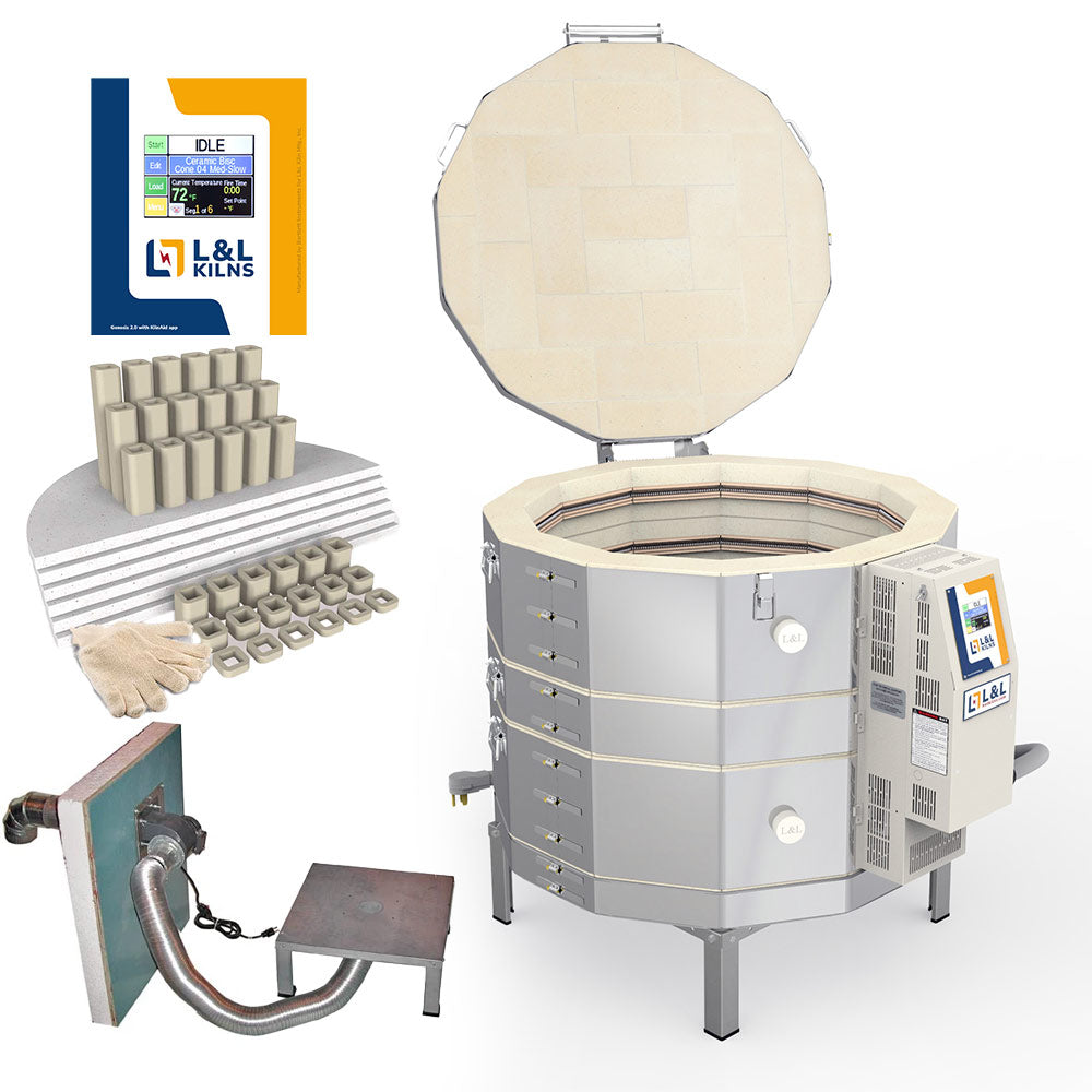L&L e28M-3 Easy-Fire Kiln Package with Vent, Furniture and Genesis Touchscreen