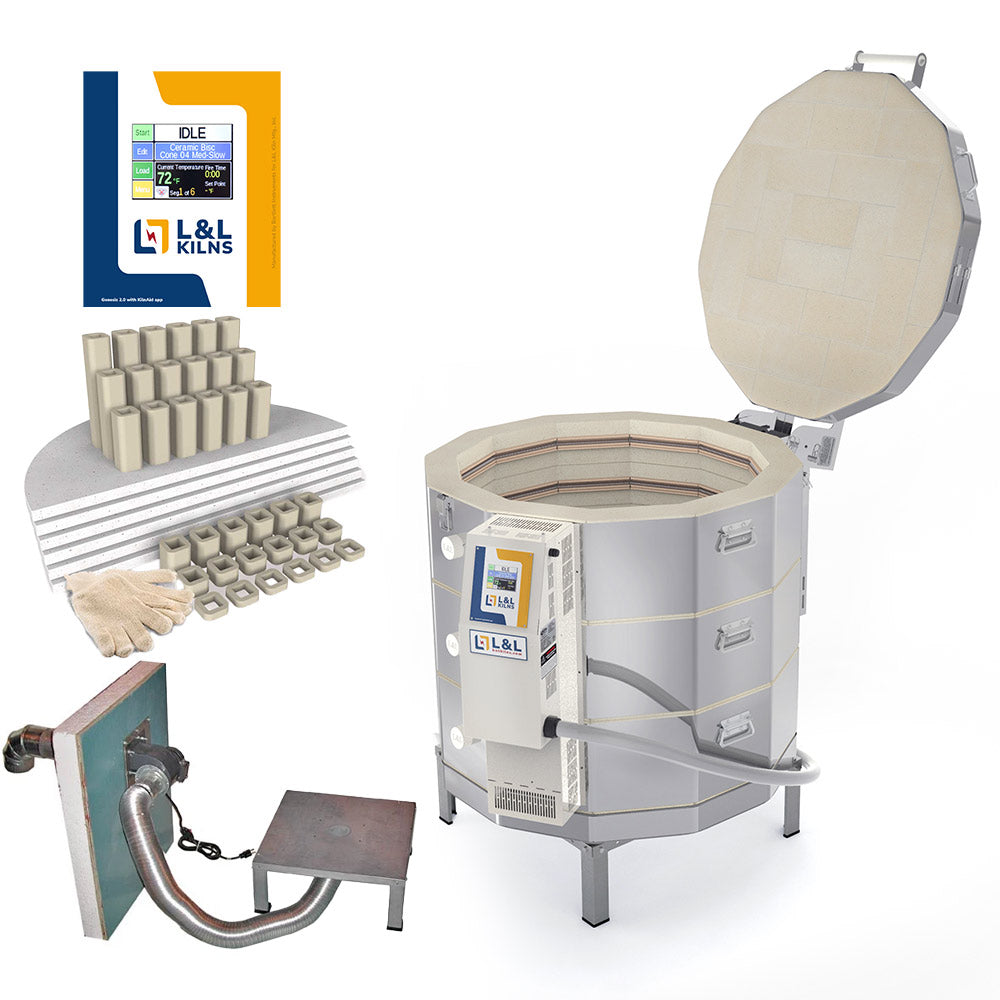 L&L e28T-3 Easy-Fire Kiln Package with Vent, Furniture and Genesis Touchscreen